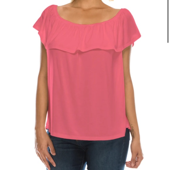 3/13💄Ruffled Off/On Shoulder Flowy Blouse—CORAL - Picture 9 of 9